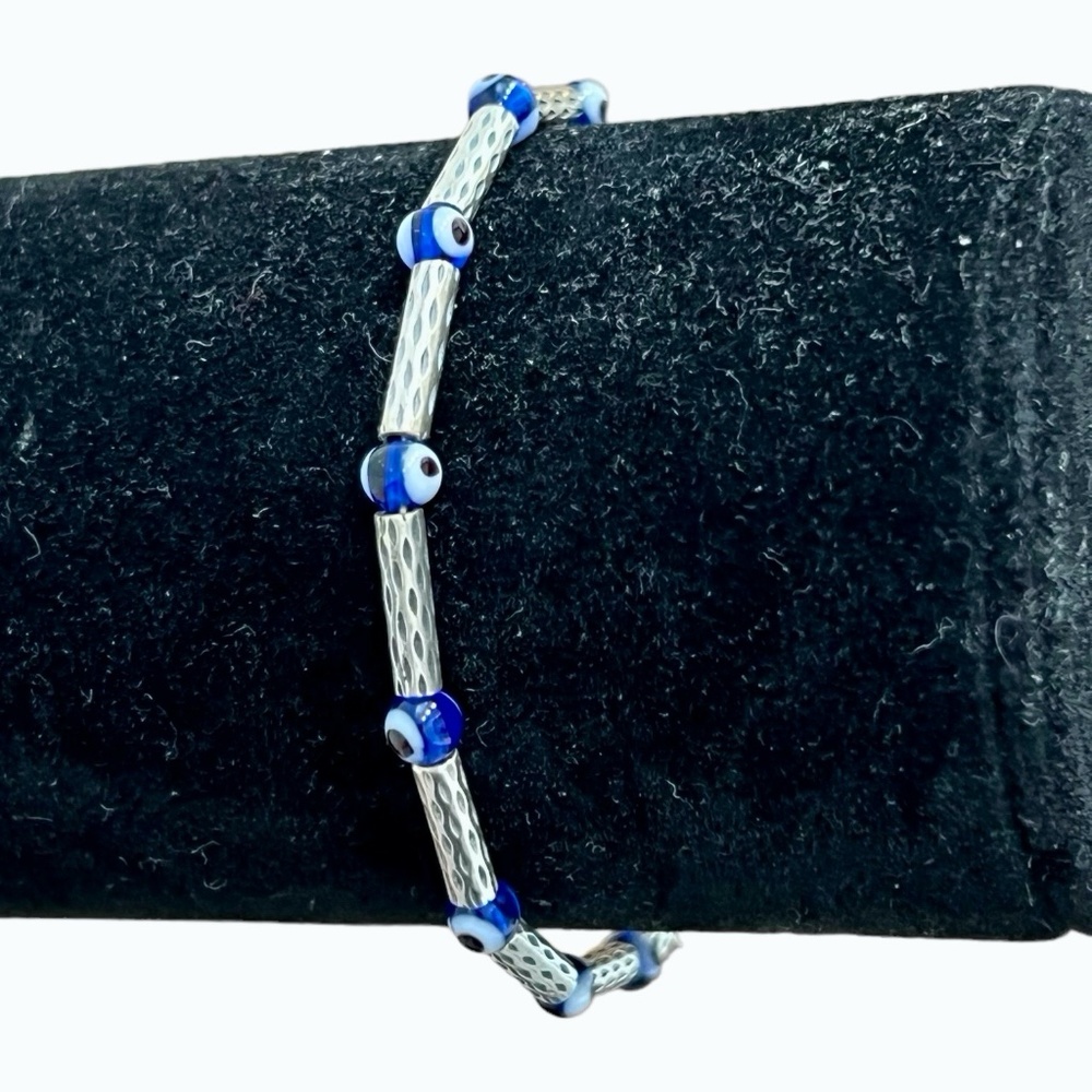 STERLING SILVER AND GLASS EVIL EYE BRACELET